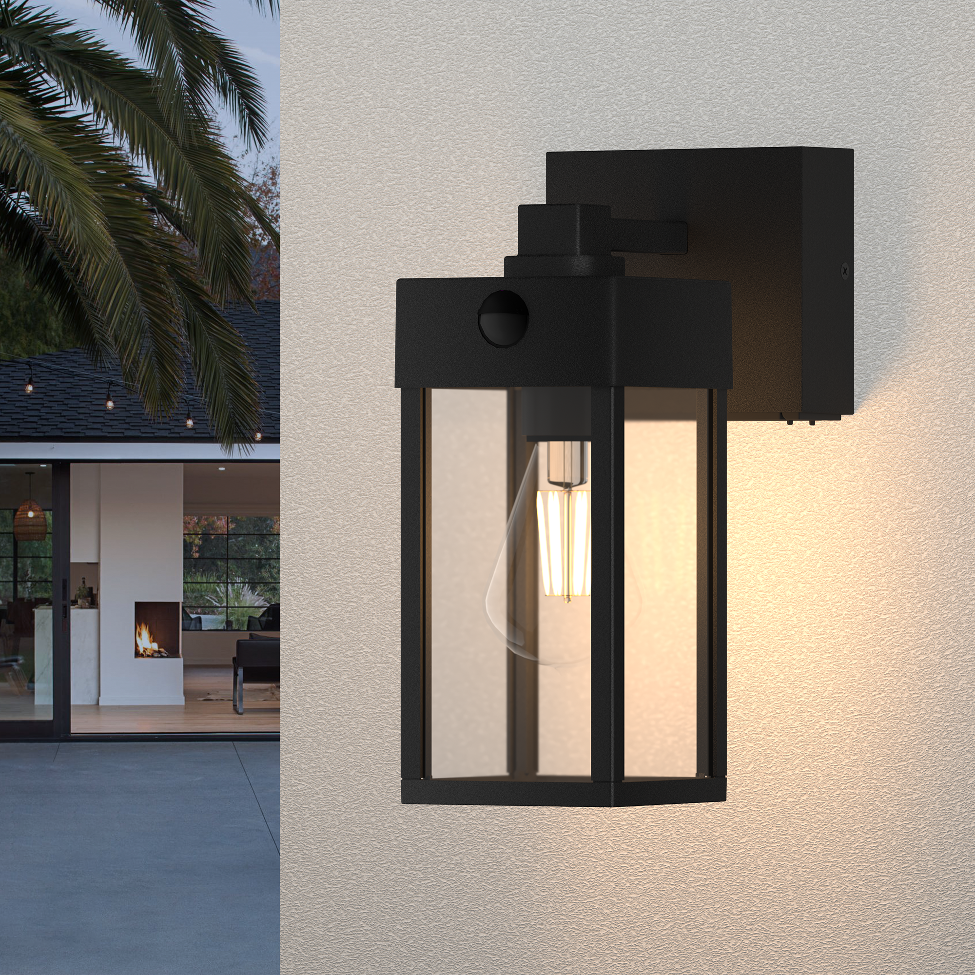 Porch Lights with GFCI Outlet, Motion Sensor Waterproof Outdoor Wall Sconce, Exterior Modern Lighting Fixtures, 20A Weatherproof Dual E26 Sockets, Rustproof Aluminum for Patio/Garage
