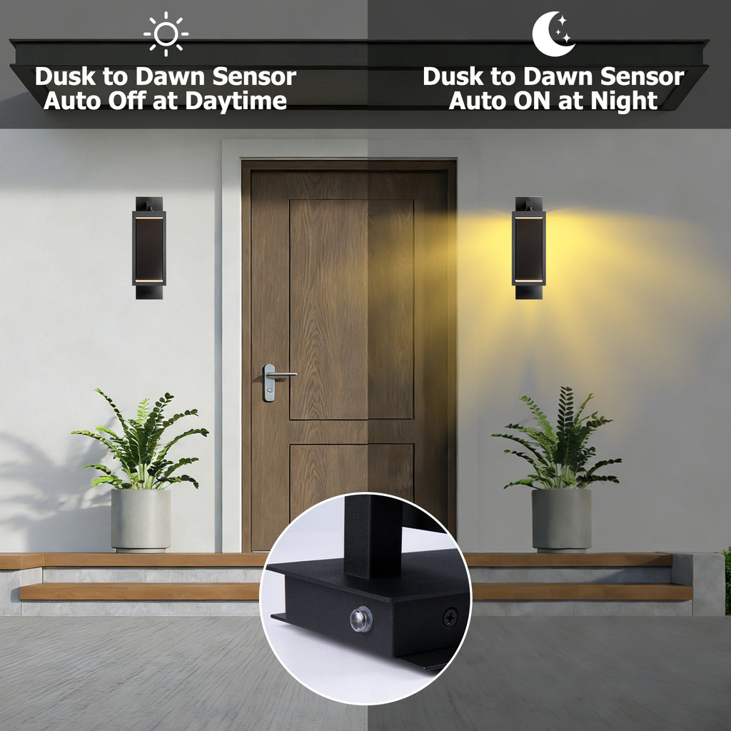 Dusk to Dawn Outdoor Wall Light 15 inch Exterior Light Fixture Wall Mount for House Front Porch Light, White Anti-Rust Aluminium Exterior Wall Sconce Lamp with Tempered Glass for Doorway, Garage