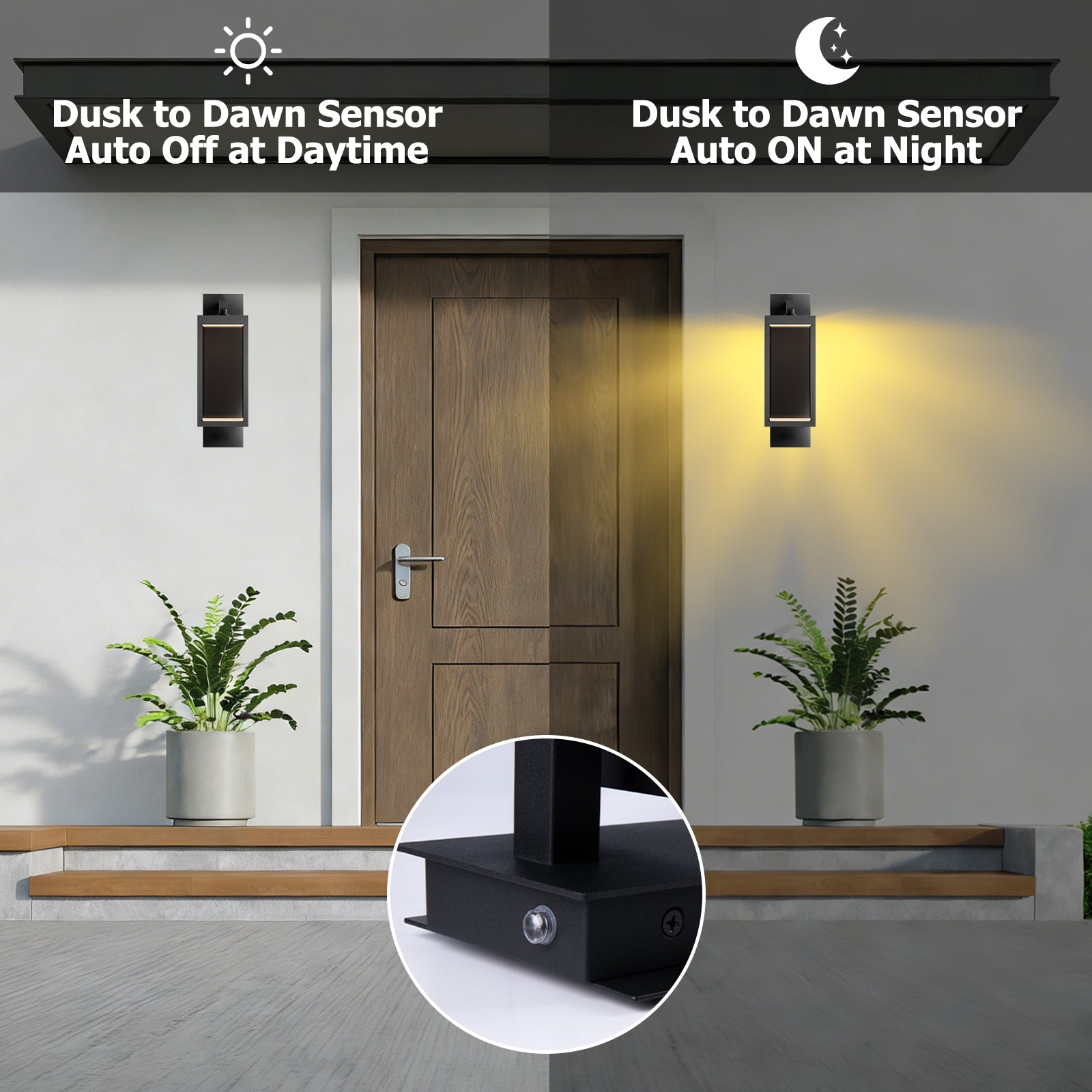 Dusk to Dawn Outdoor Wall Light 15 inch Exterior Light Fixture Wall Mount for House Front Porch Light, White Anti-Rust Aluminium Exterior Wall Sconce Lamp with Tempered Glass for Doorway, Garage