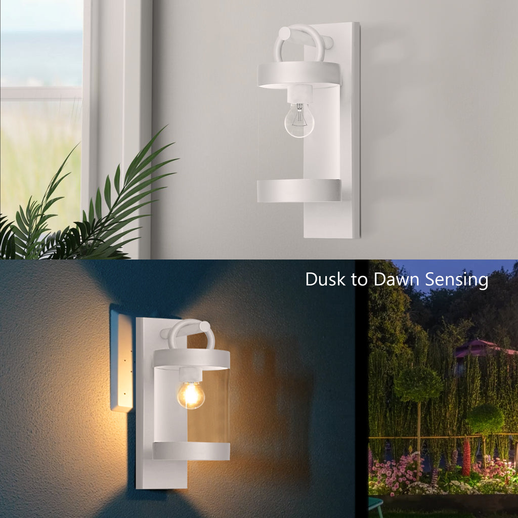 Dawn to Dusk Outdoor Wall Lights, Waterproof Porch Lights Outdoor Wall Sconce for Patio Garage Entryway, Durable Aluminum Exterior Light Fixture with E26 Base, Modern White (Bulb Not Included)