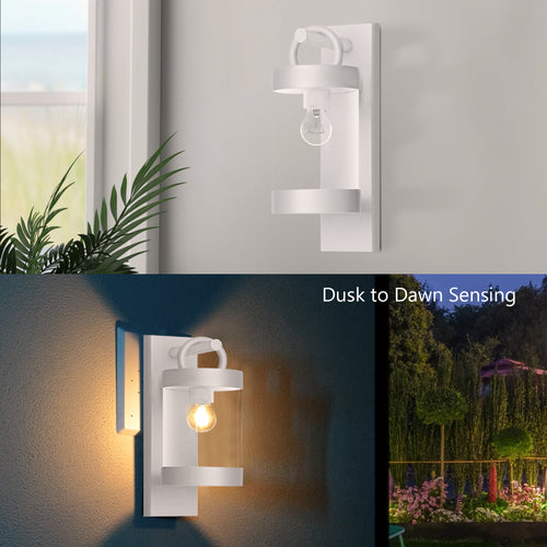 Dawn to Dusk Outdoor Wall Lights, Waterproof Porch Lights Outdoor Wall Sconce for Patio Garage Entryway, Durable Aluminum Exterior Light Fixture with E26 Base, Modern White (Bulb Not Included)