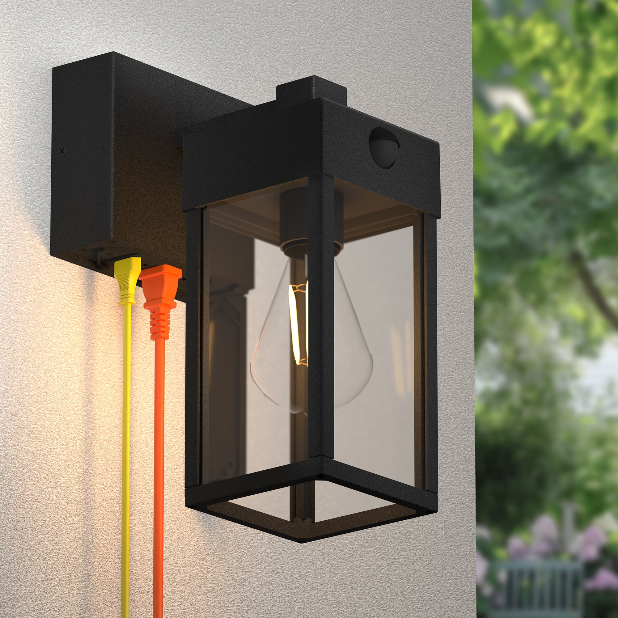 Porch Lights with GFCI Outlet, Motion Sensor Waterproof Outdoor Wall Sconce, Exterior Modern Lighting Fixtures, 20A Weatherproof Dual E26 Sockets, Rustproof Aluminum for Patio/Garage