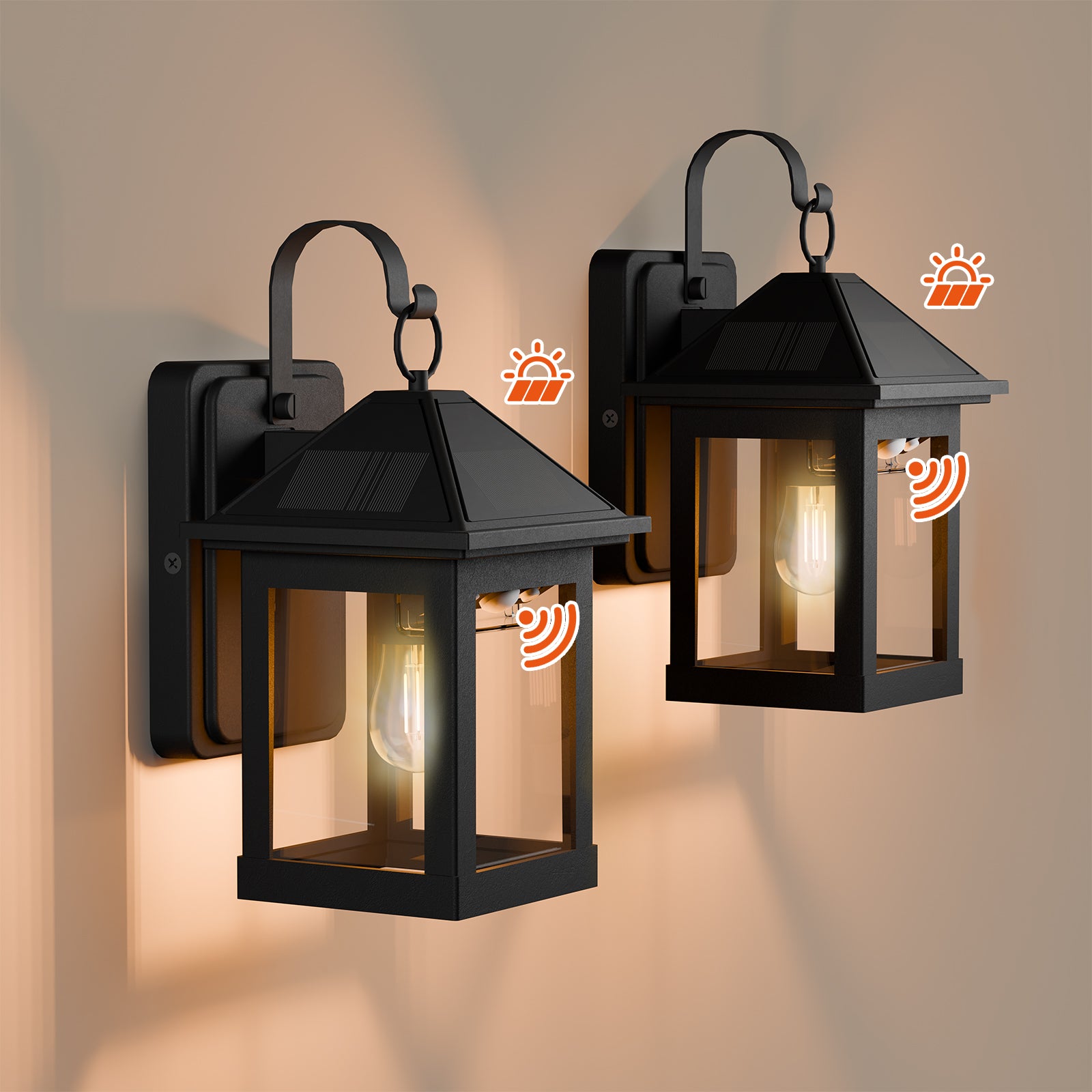 Solar Wall Lanterns Outdoor 2 Pack with E26 Bulb, Dusk to Dawn Motion Sensor 3 Modes Waterproof Porch Wall Lights for Patio, Fence, Garage, Front Door,Entryway