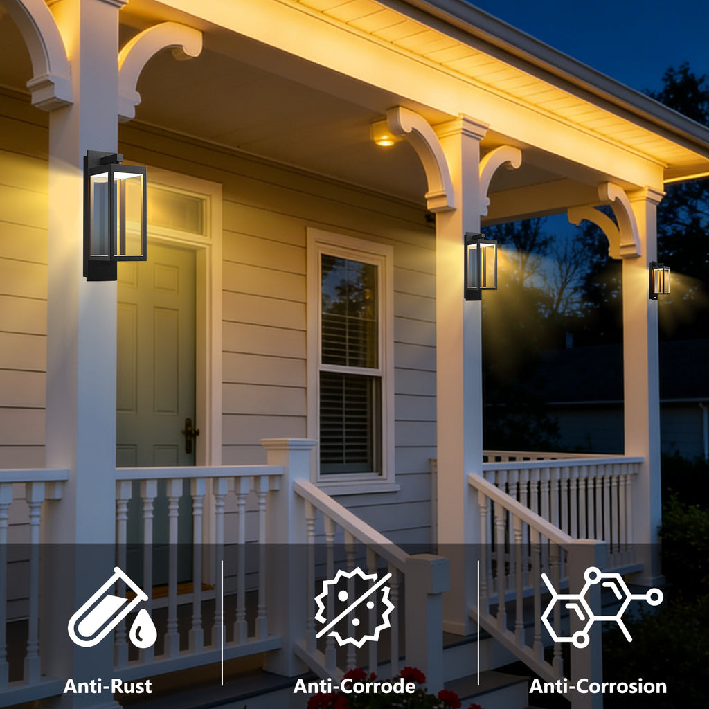Outdoor Wall Light Fixtures, 15” Exterior Waterproof Wall Lanterns, Porch Sconces Lighting, Modern Matte Black Outside Lights for Patio Front Door Entryway Garage