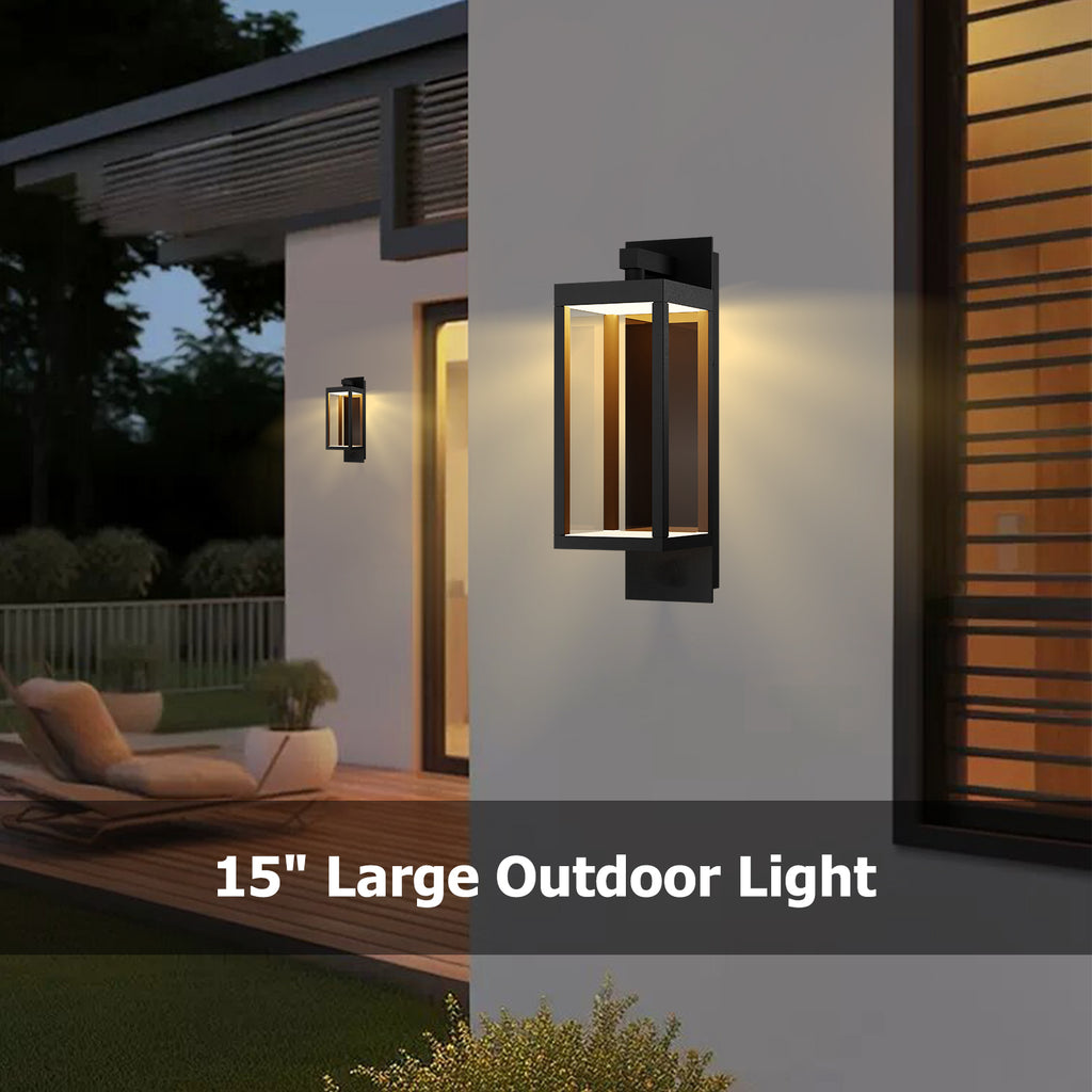 Dusk to Dawn Outdoor Wall Light 15 inch Exterior Light Fixture Wall Mount for House Front Porch Light, White Anti-Rust Aluminium Exterior Wall Sconce Lamp with Tempered Glass for Doorway, Garage