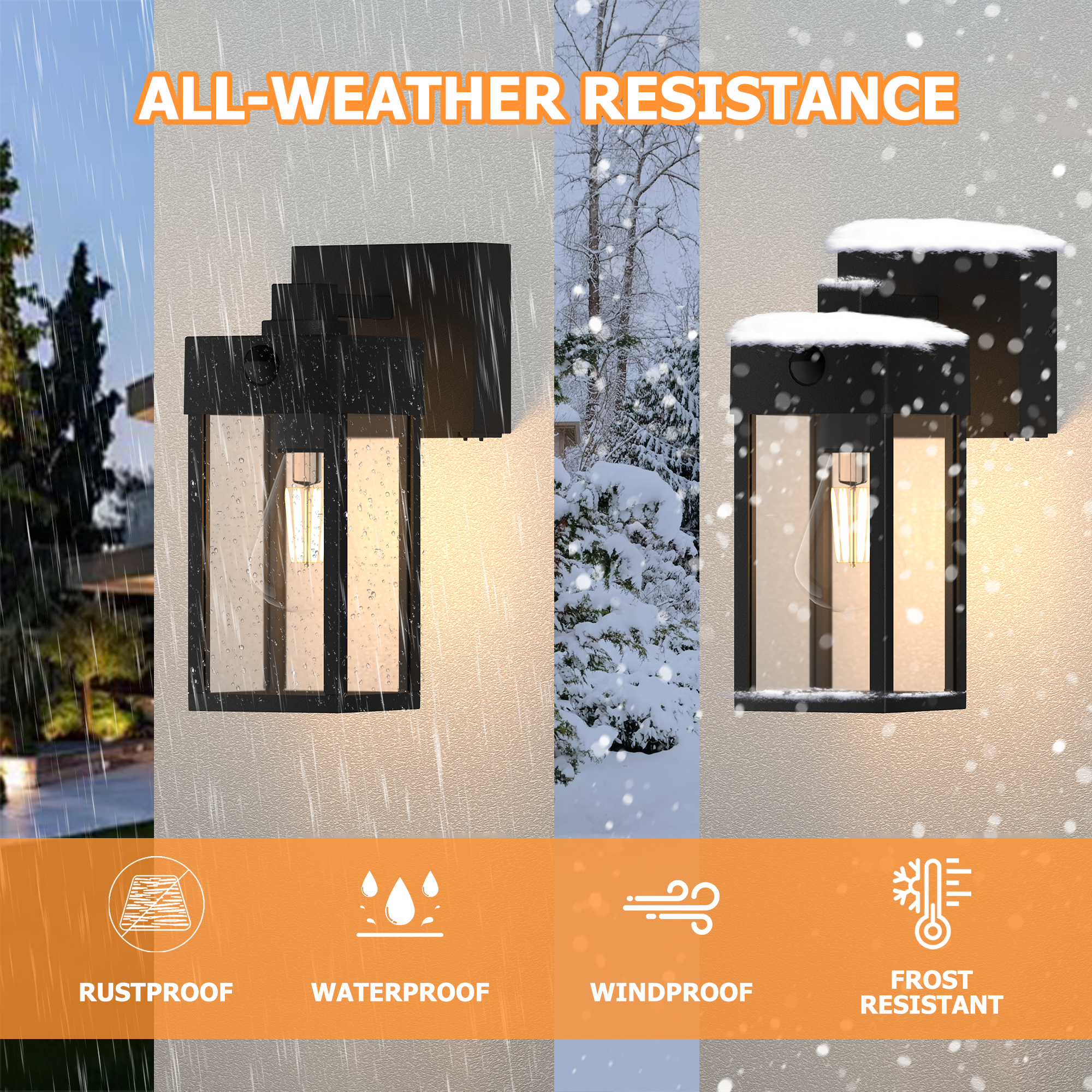 Porch Lights with GFCI Outlet, Motion Sensor Waterproof Outdoor Wall Sconce, Exterior Modern Lighting Fixtures, 20A Weatherproof Dual E26 Sockets, Rustproof Aluminum for Patio/Garage