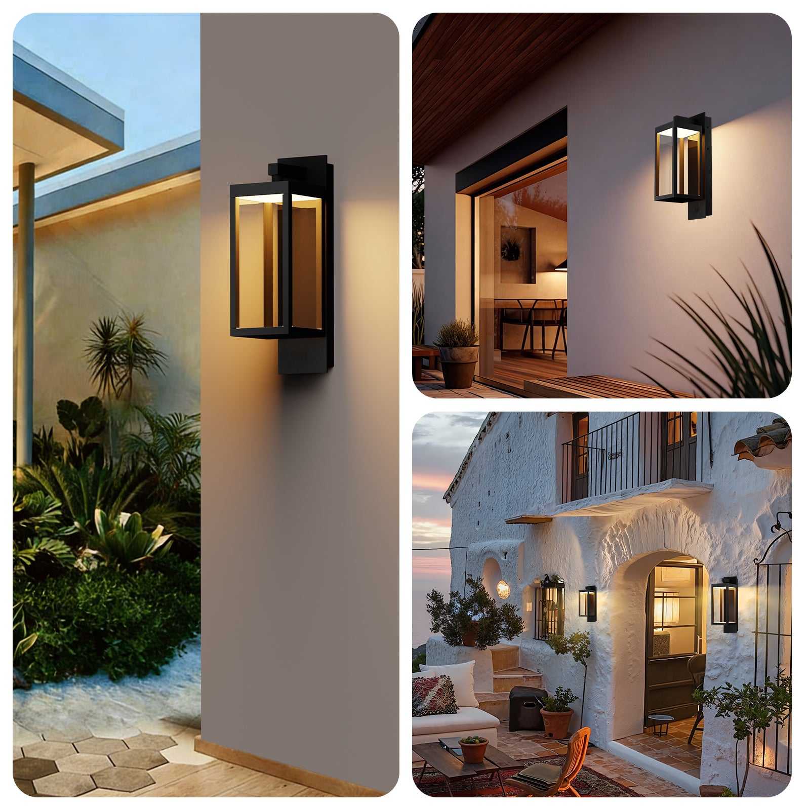 Dusk to Dawn Outdoor Wall Light 15 inch Exterior Light Fixture Wall Mount for House Front Porch Light, White Anti-Rust Aluminium Exterior Wall Sconce Lamp with Tempered Glass for Doorway, Garage