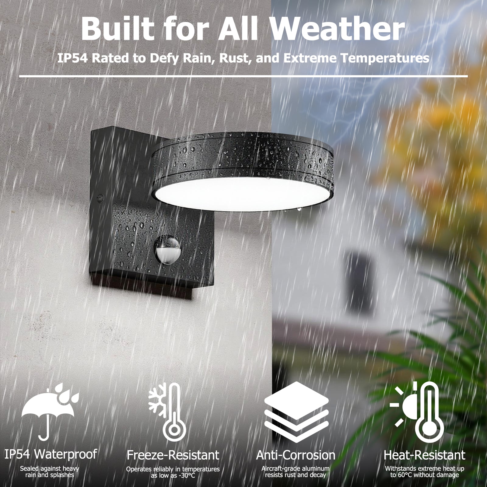 360° Adjustable Motion Sensor LED Outdoor Wall Sconce, 1500LM Frameless Solid Aluminum Waterproof Exterior Light for Porch, Garage, Entryway, Patio