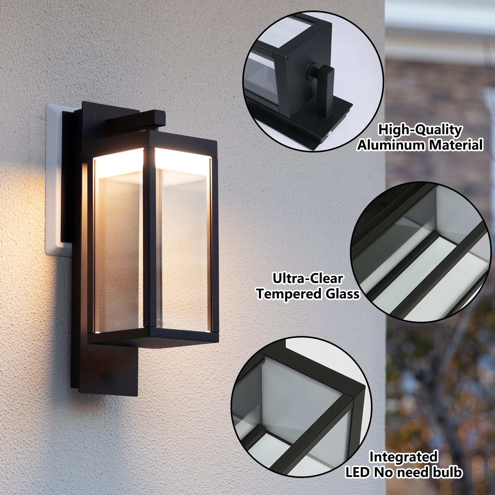 Outdoor Wall Light Fixtures, 15” Exterior Waterproof Wall Lanterns, Porch Sconces Lighting, Modern Matte Black Outside Lights for Patio Front Door Entryway Garage