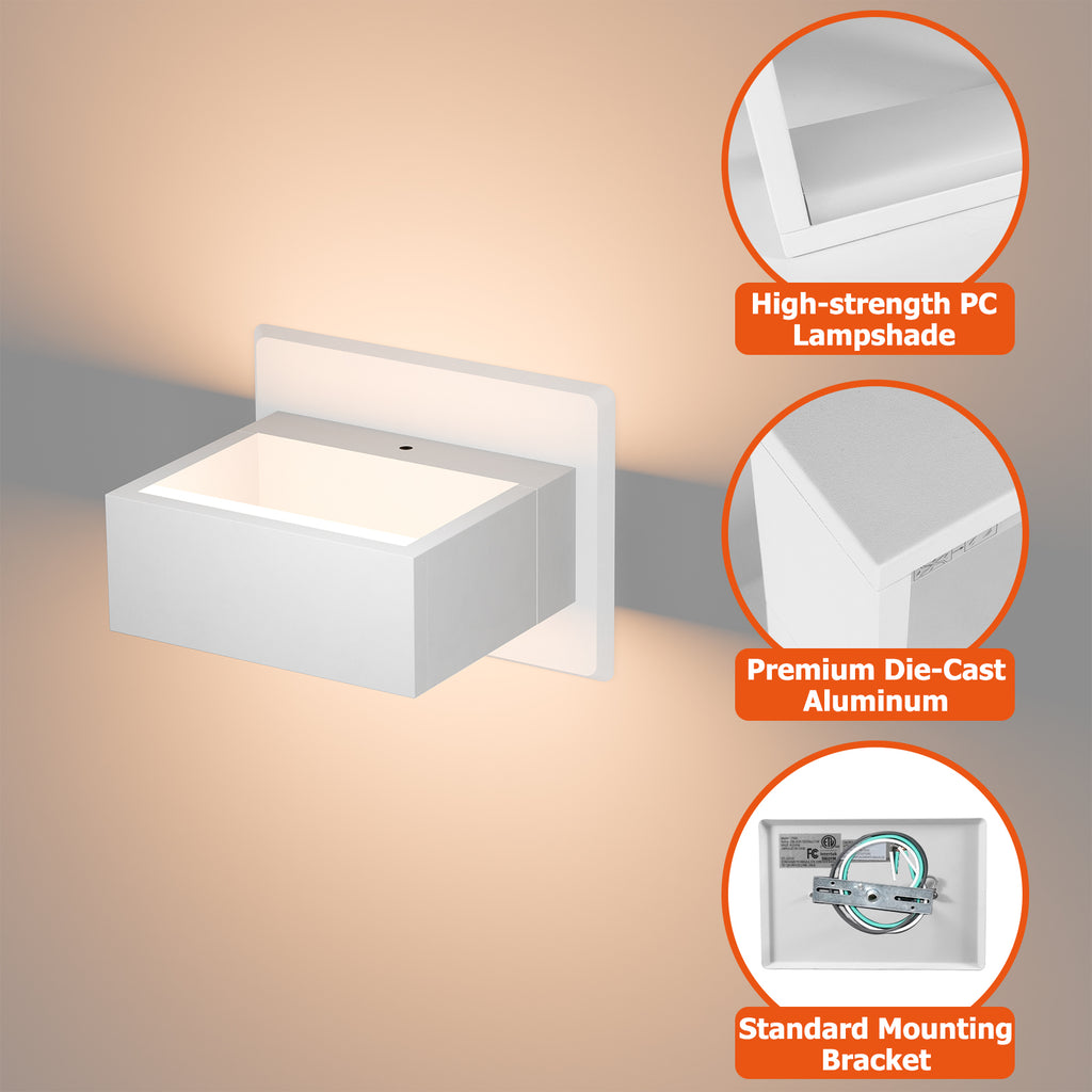 Modern Outdoor Wall Light, Up Down Lights Outdoor Wall Sconce with Integrated 3000K Warm White LED, Durable Waterproof Patio & Porch Light Fixture for Front Door, Garage and Exterior, White
