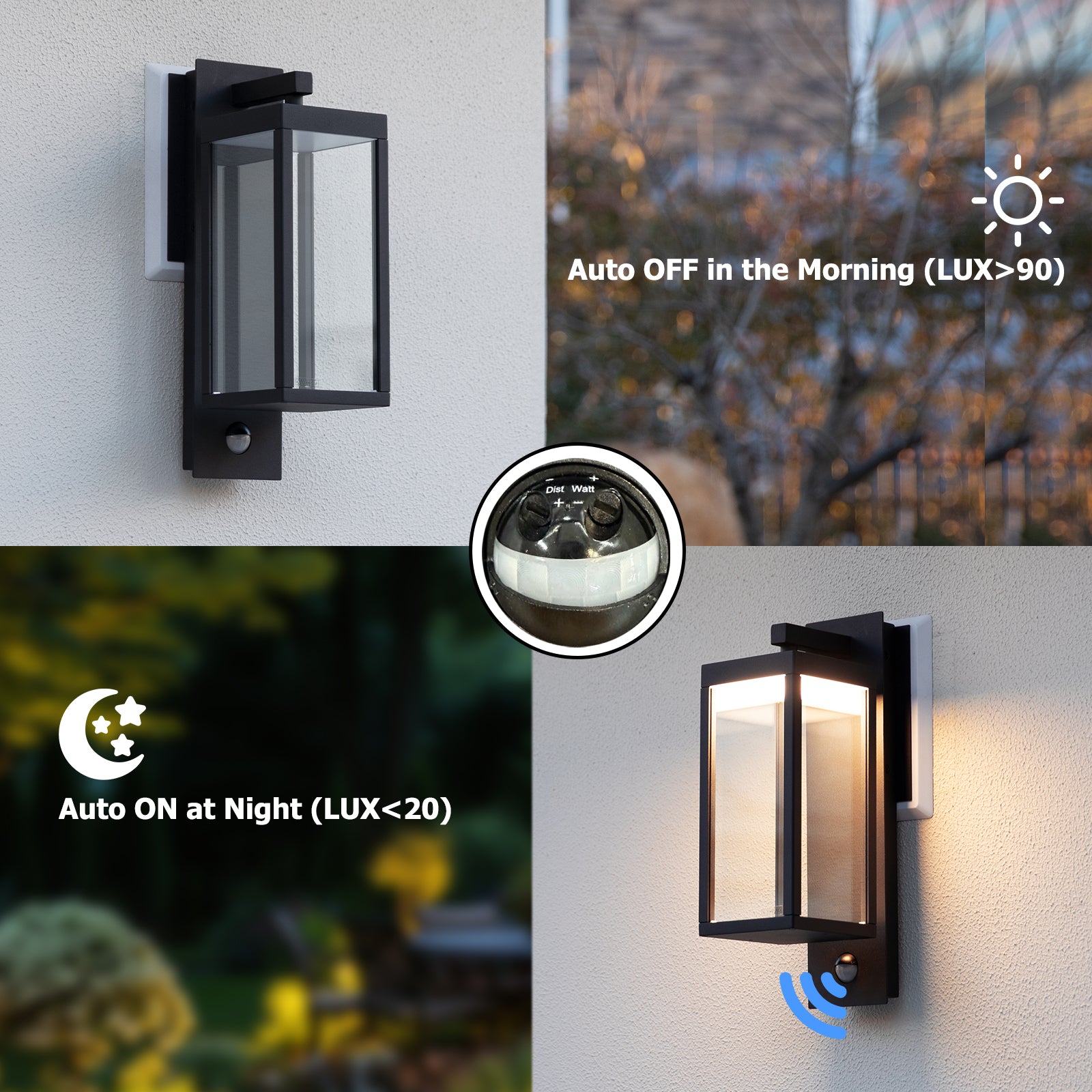 Motion Sensor LED Light, 15" Outdoor Wall Light Fixture, Waterproof Coach Lights with Tempered Glass, Exterior Porch Light for Front Door, House, Garage, Patio, Garden (Black)
