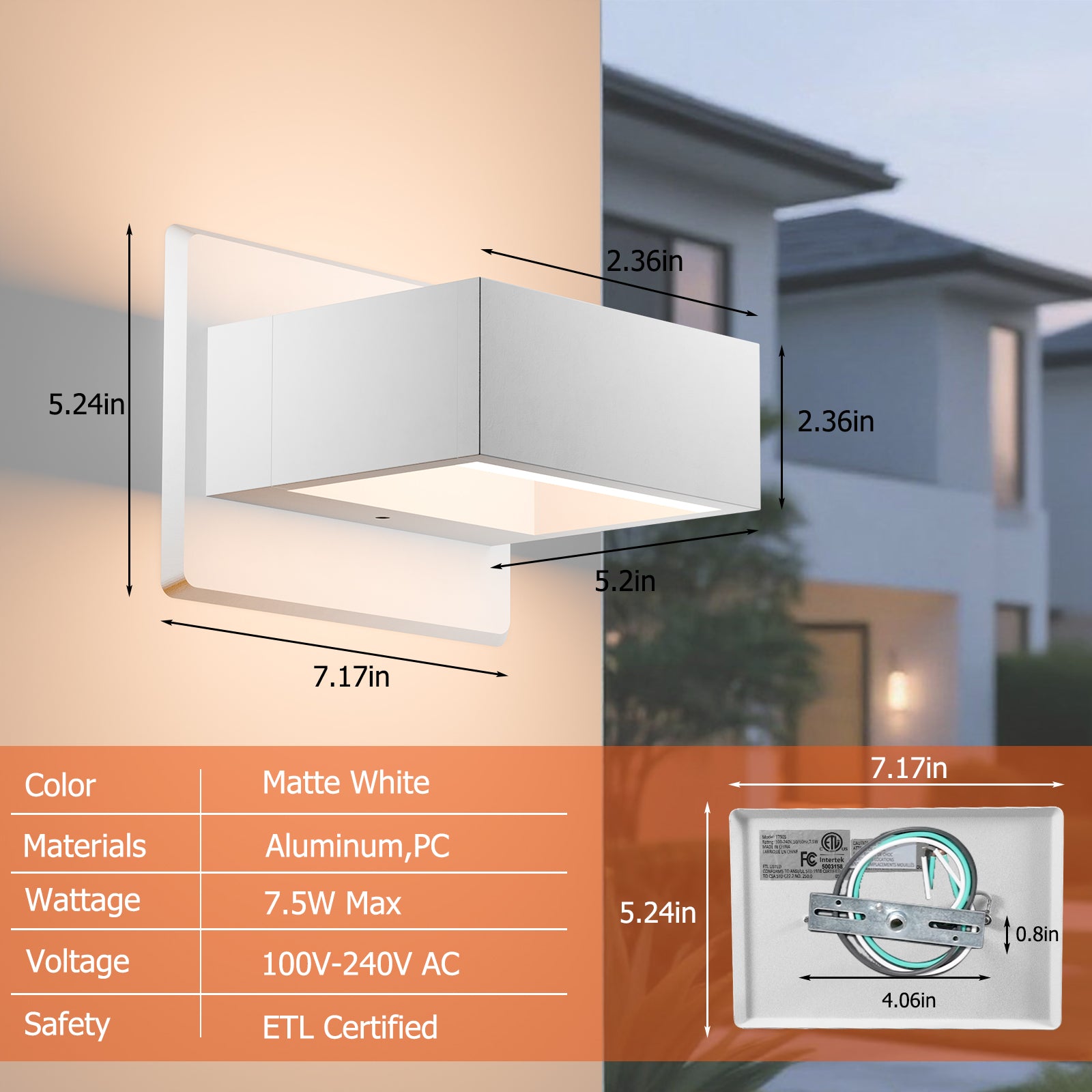 Modern Outdoor Wall Light, Up Down Lights Outdoor Wall Sconce with Integrated 3000K Warm White LED, Durable Waterproof Patio & Porch Light Fixture for Front Door, Garage and Exterior, White