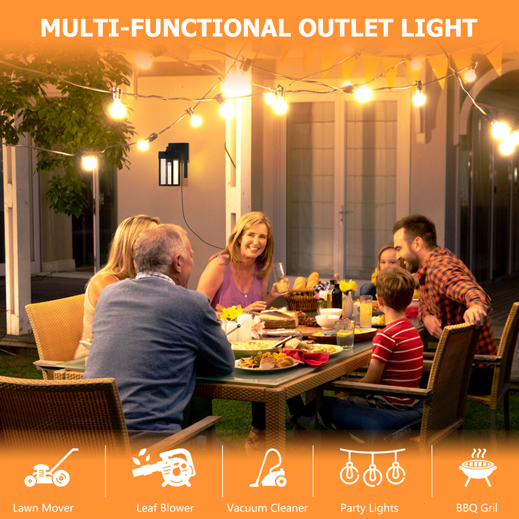 Porch Lights with GFCI Outlet, Motion Sensor Waterproof Outdoor Wall Sconce, Exterior Modern Lighting Fixtures, 20A Weatherproof Dual E26 Sockets, Rustproof Aluminum for Patio/Garage