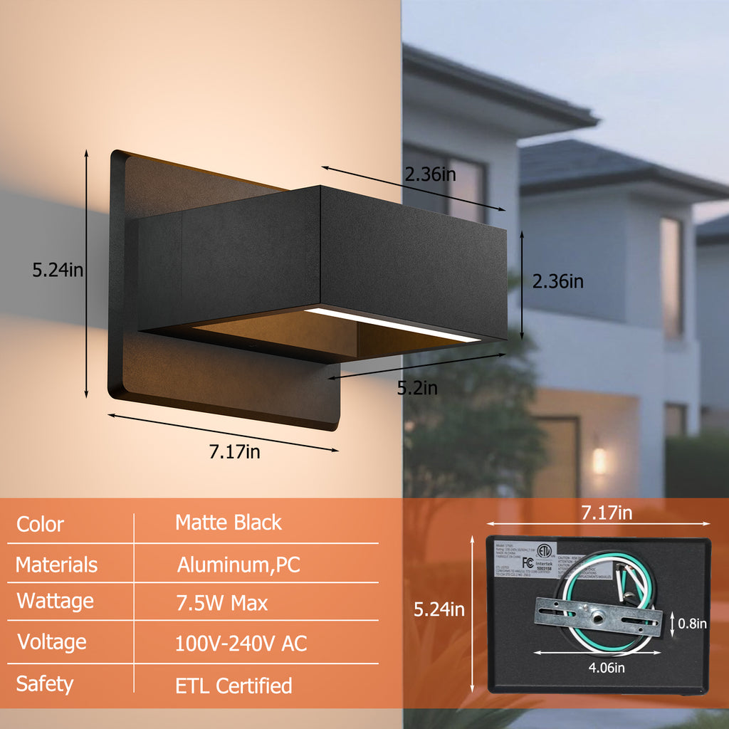Modern Outdoor Wall Light, Up Down Lights Outdoor Wall Sconce with Integrated 3000K Warm White LED, Durable Waterproof Patio & Porch Light Fixture for Front Door, Garage and Exterior, White