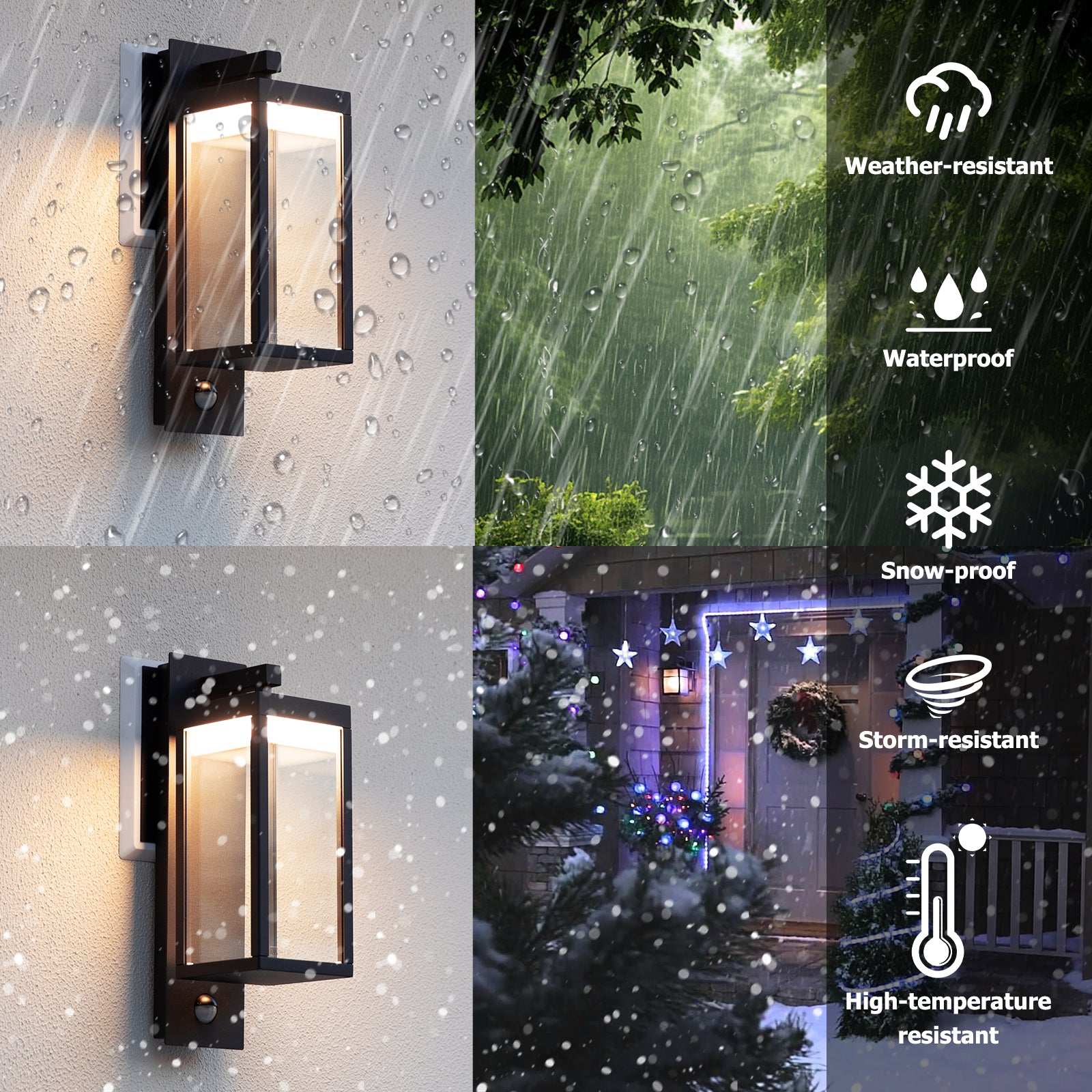 Motion Sensor LED Light, 15" Outdoor Wall Light Fixture, Waterproof Coach Lights with Tempered Glass, Exterior Porch Light for Front Door, House, Garage, Patio, Garden (Black)