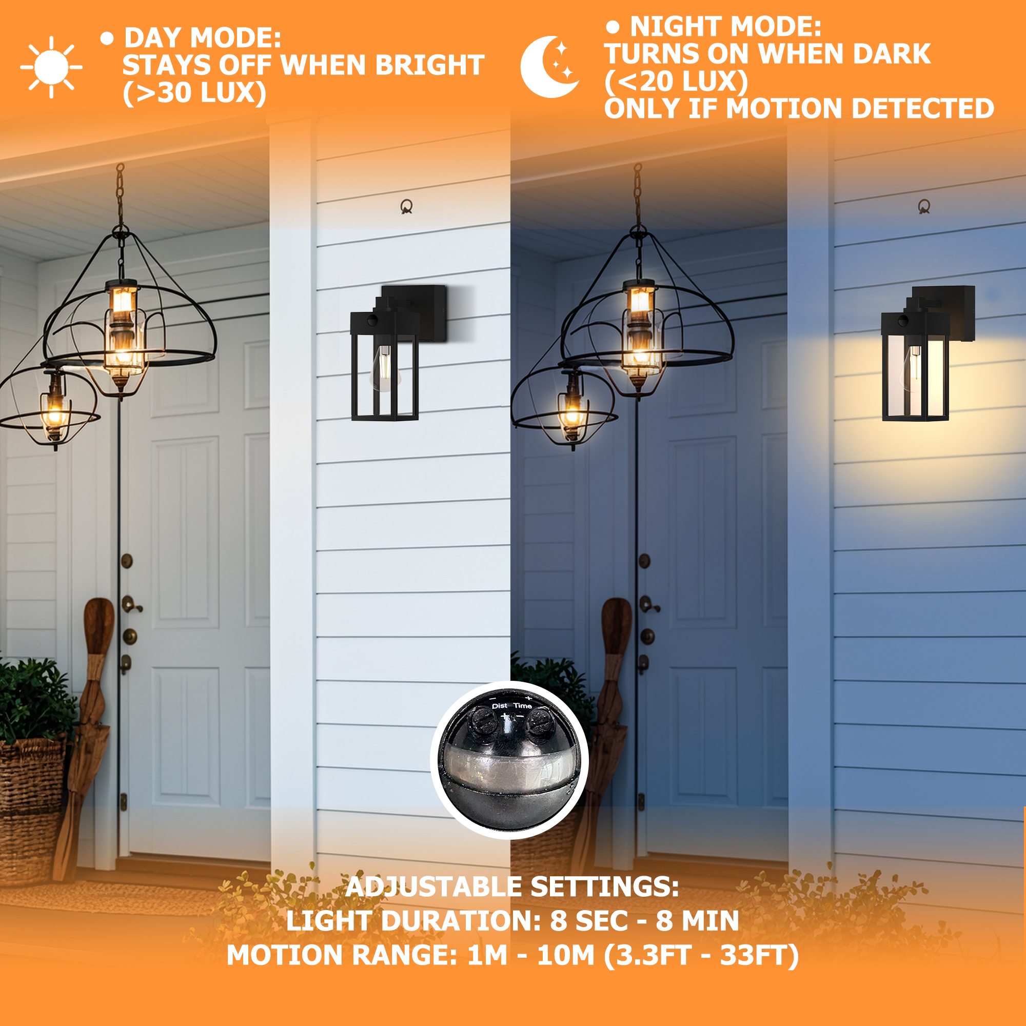 Porch Lights with GFCI Outlet, Motion Sensor Waterproof Outdoor Wall Sconce, Exterior Modern Lighting Fixtures, 20A Weatherproof Dual E26 Sockets, Rustproof Aluminum for Patio/Garage