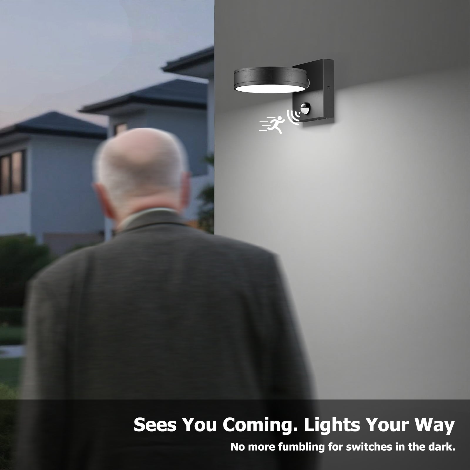 360° Adjustable Motion Sensor LED Outdoor Wall Sconce, 1500LM Frameless Solid Aluminum Waterproof Exterior Light for Porch, Garage, Entryway, Patio