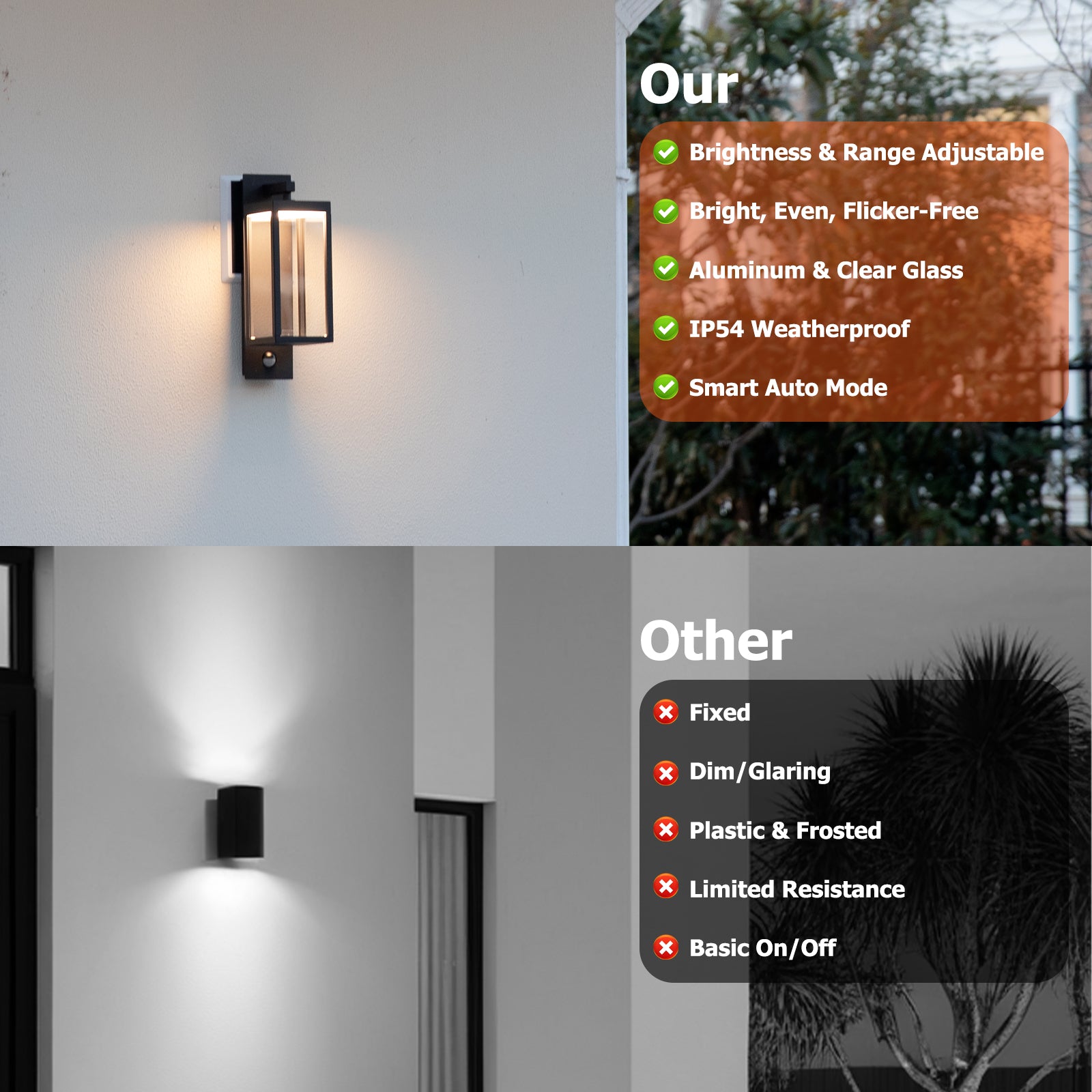 Motion Sensor LED Light, 15" Outdoor Wall Light Fixture, Waterproof Coach Lights with Tempered Glass, Exterior Porch Light for Front Door, House, Garage, Patio, Garden (Black)