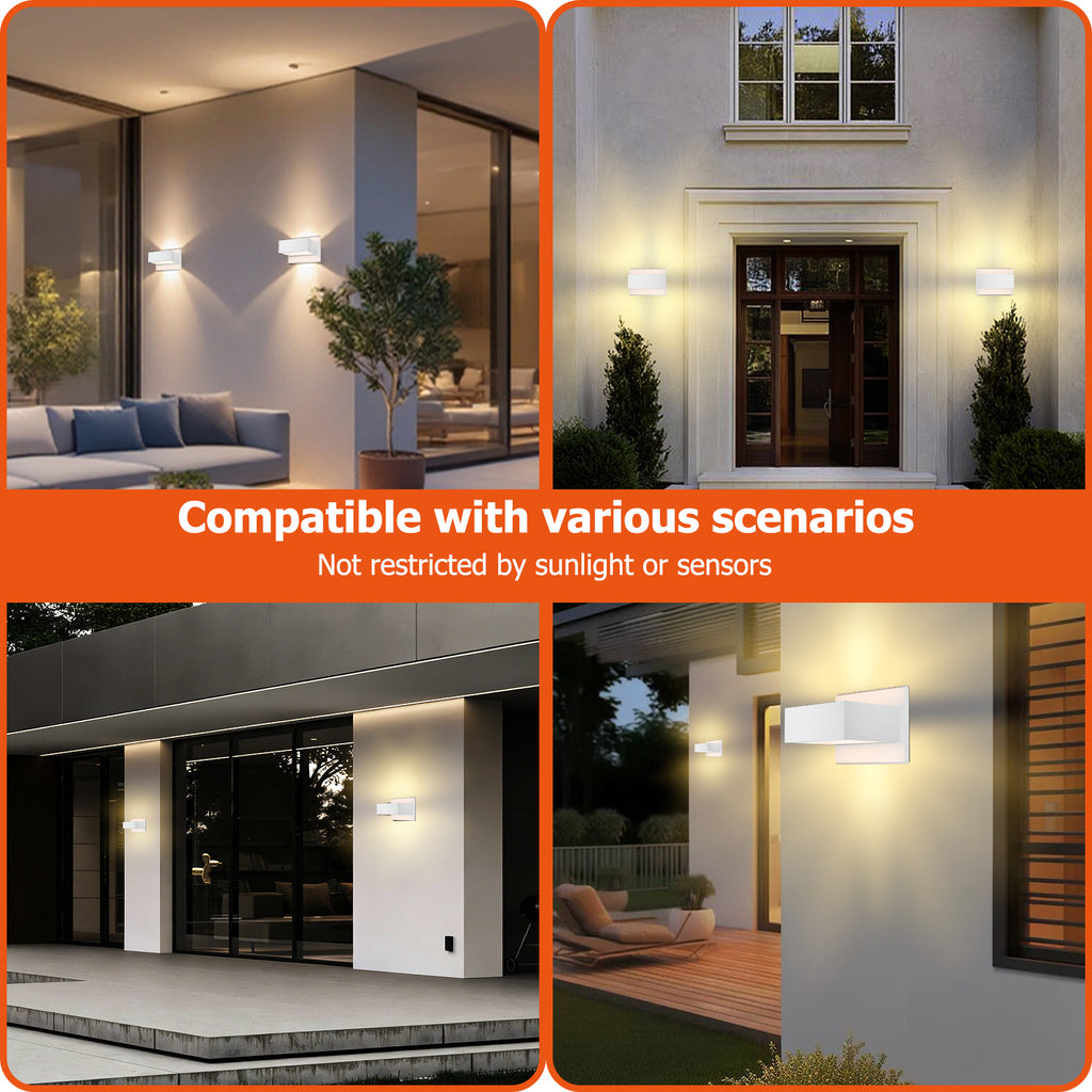 Modern Outdoor Wall Light, Up Down Lights Outdoor Wall Sconce with Integrated 3000K Warm White LED, Durable Waterproof Patio & Porch Light Fixture for Front Door, Garage and Exterior, White