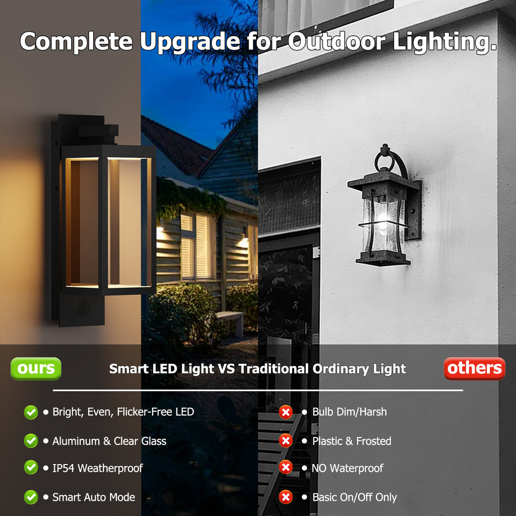 Dusk to Dawn Outdoor Wall Light 15 inch Exterior Light Fixture Wall Mount for House Front Porch Light, White Anti-Rust Aluminium Exterior Wall Sconce Lamp with Tempered Glass for Doorway, Garage