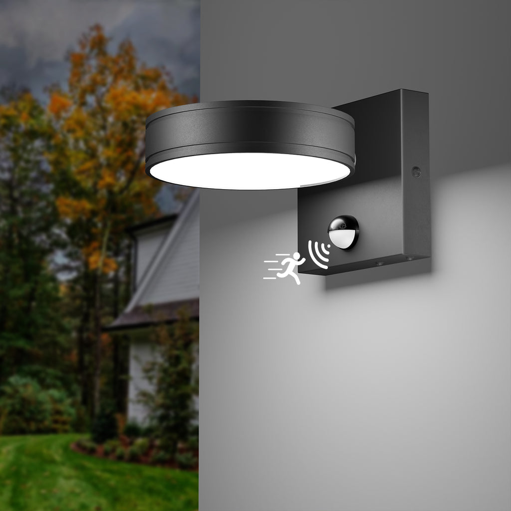 360° Adjustable Motion Sensor LED Outdoor Wall Sconce, 1500LM Frameless Solid Aluminum Waterproof Exterior Light for Porch, Garage, Entryway, Patio