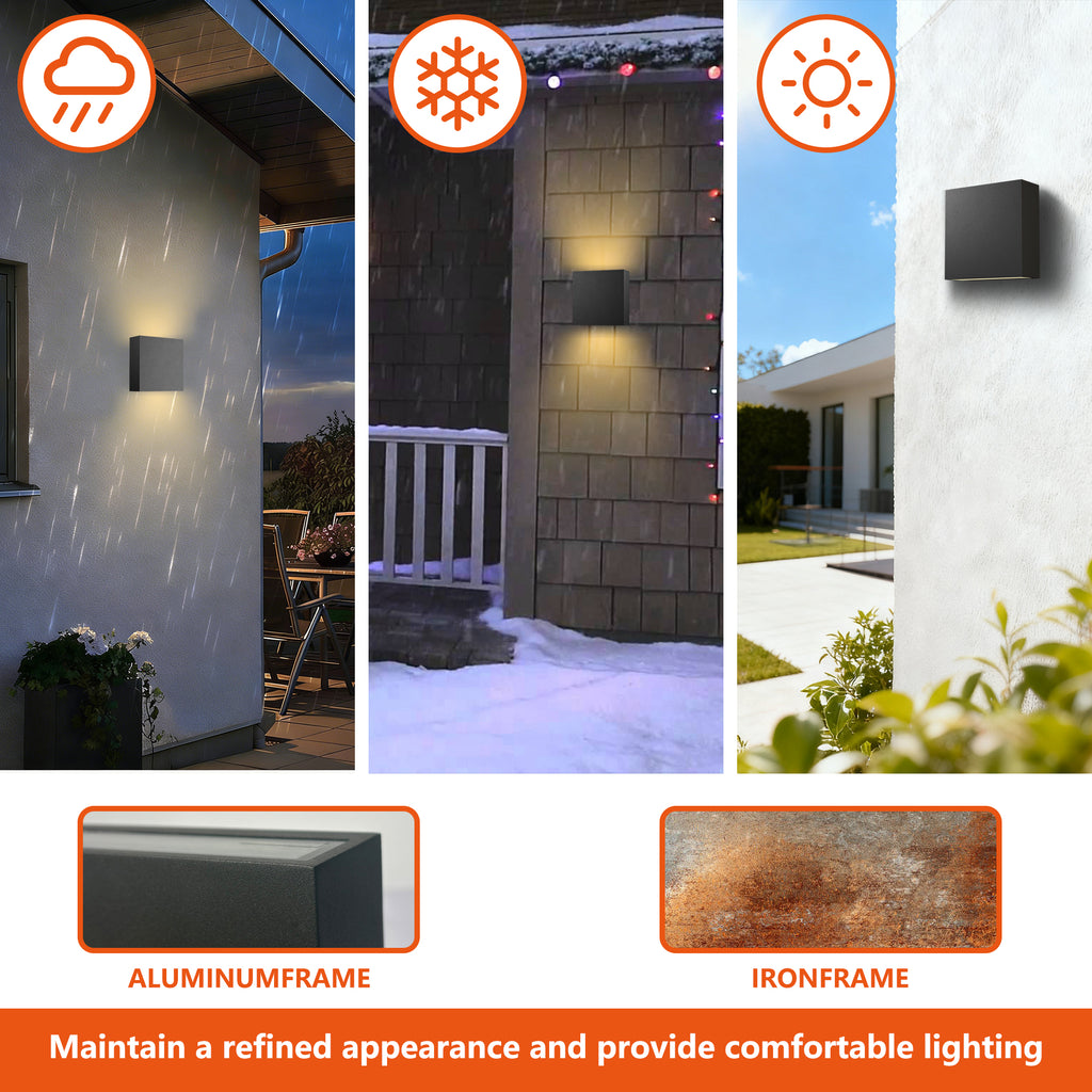 Modern Outdoor Wall Light, Up Down LED Sconce in Black Aluminum, Waterproof Exterior Fixture 450LM 3000K for Porch, Front Door, Garden, Yard, Patio