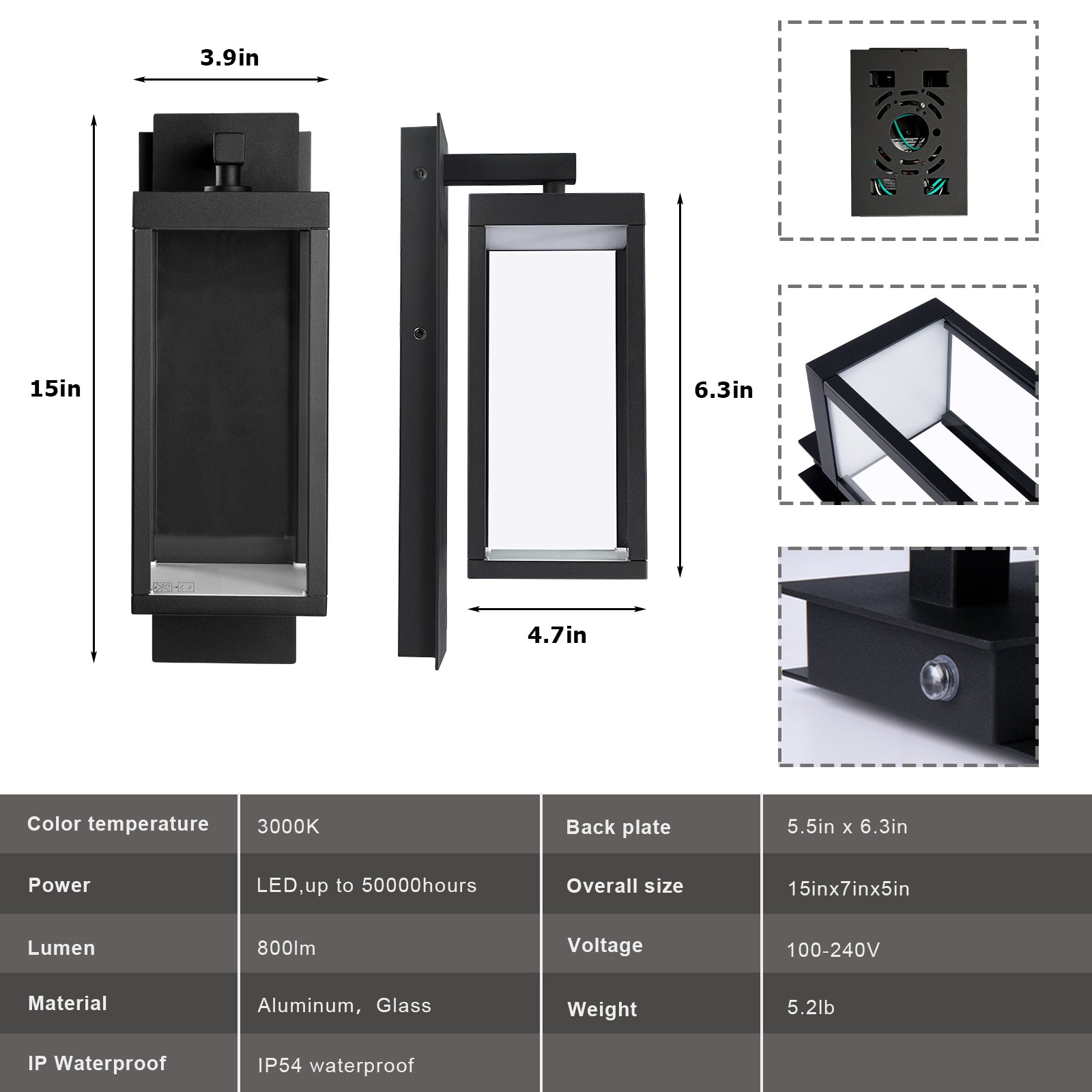Dusk to Dawn Outdoor Wall Light 15 inch Exterior Light Fixture Wall Mount for House Front Porch Light, White Anti-Rust Aluminium Exterior Wall Sconce Lamp with Tempered Glass for Doorway, Garage