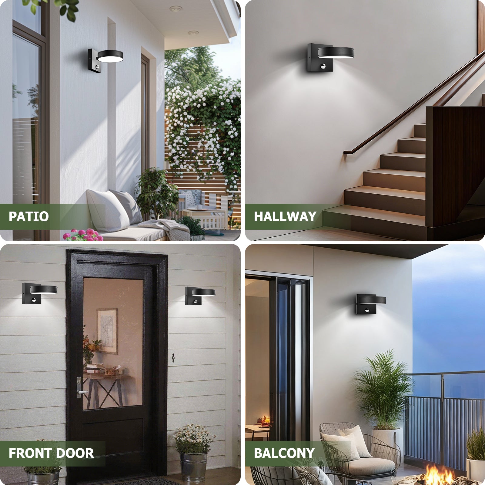 360° Adjustable Motion Sensor LED Outdoor Wall Sconce, 1500LM Frameless Solid Aluminum Waterproof Exterior Light for Porch, Garage, Entryway, Patio